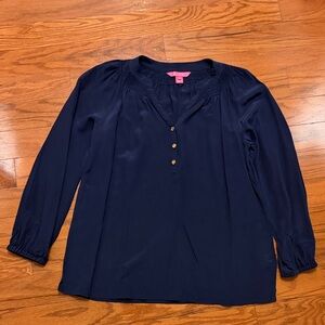 Lilly Pulitzer Elsa Navy Blouse with Gold Buttons